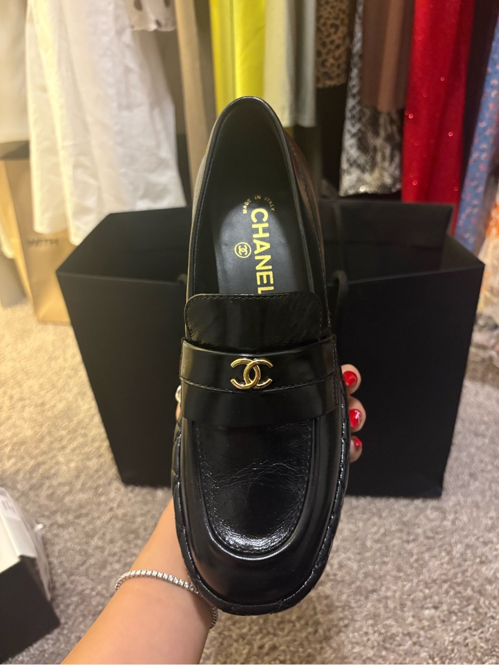 CHANEL Black Leather CC Logo Penny Loafers - women’s